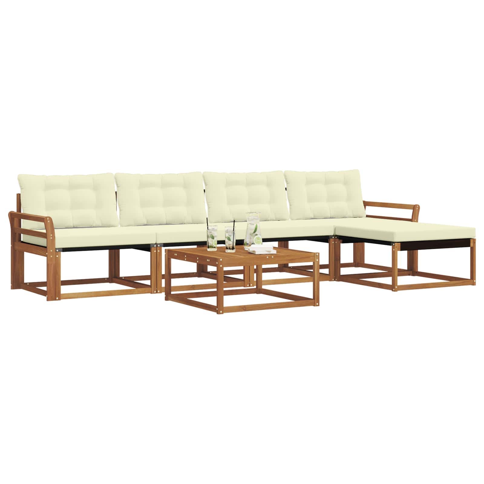 Zunanja garnitura za sedenje z blazino 6 pcs Naravna in smetana - slika 3