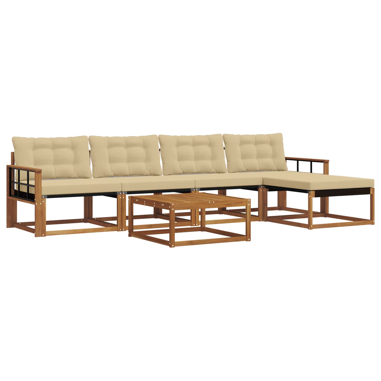 Zunanja garnitura za sedenje z blazino 6 pcs Naravna in bež - slika 2