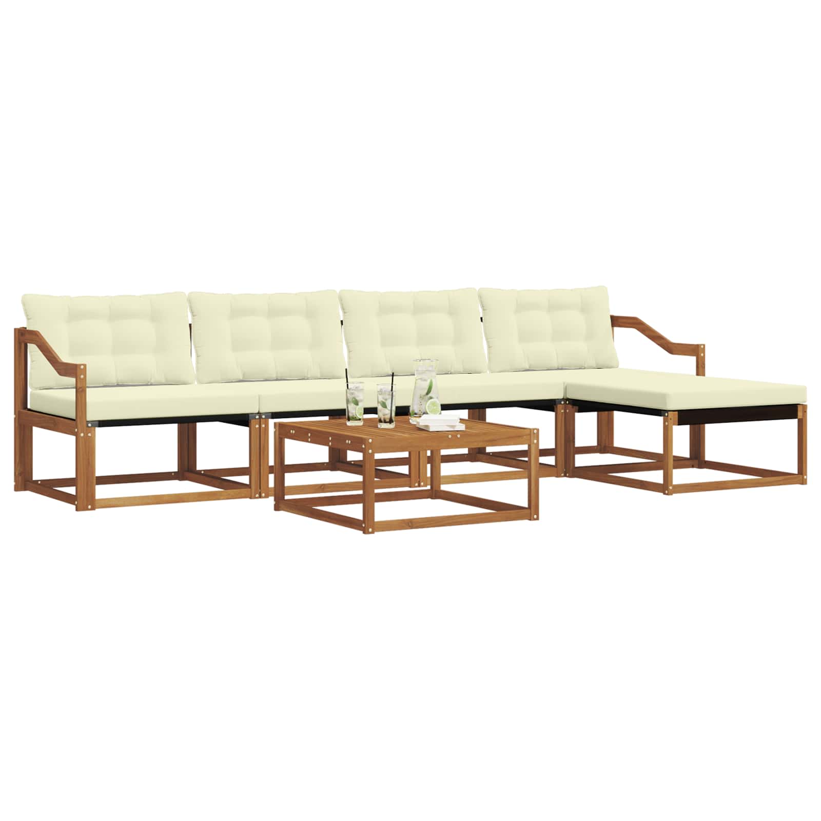 Zunanja garnitura za sedenje z blazino 6 pcs Naravna in smetana - slika 3