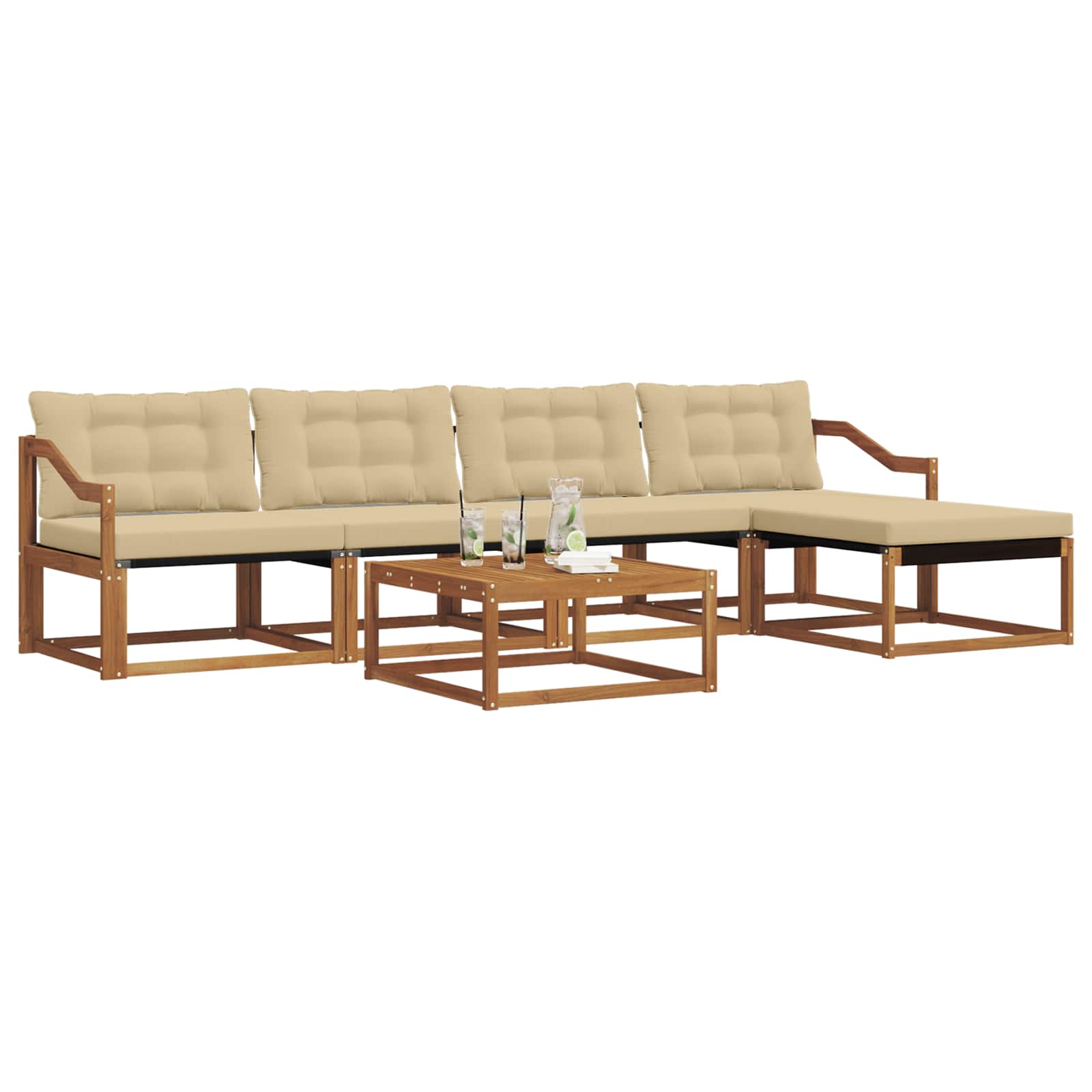 Zunanja garnitura za sedenje z blazino 6 pcs Naravna in bež - slika 3