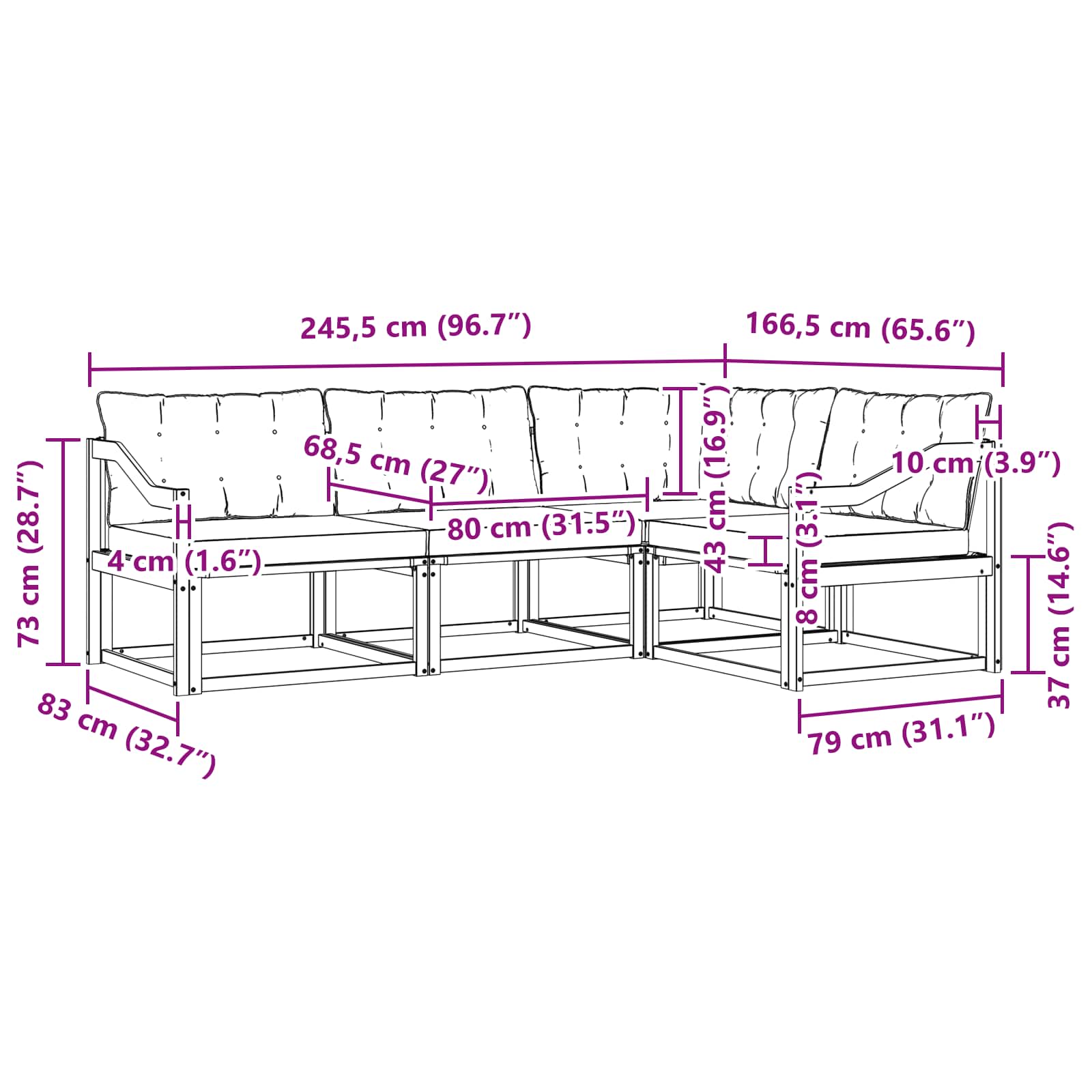 Kavčna garnitura z blazino 4 pcs Naravna in bež - slika 8