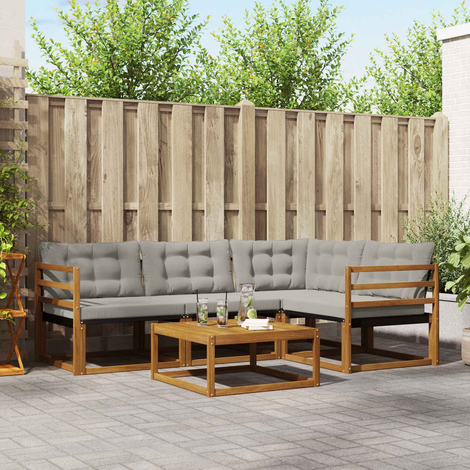 Zunanja garnitura za sedenje 5 pcs Naravna in svetlo siva