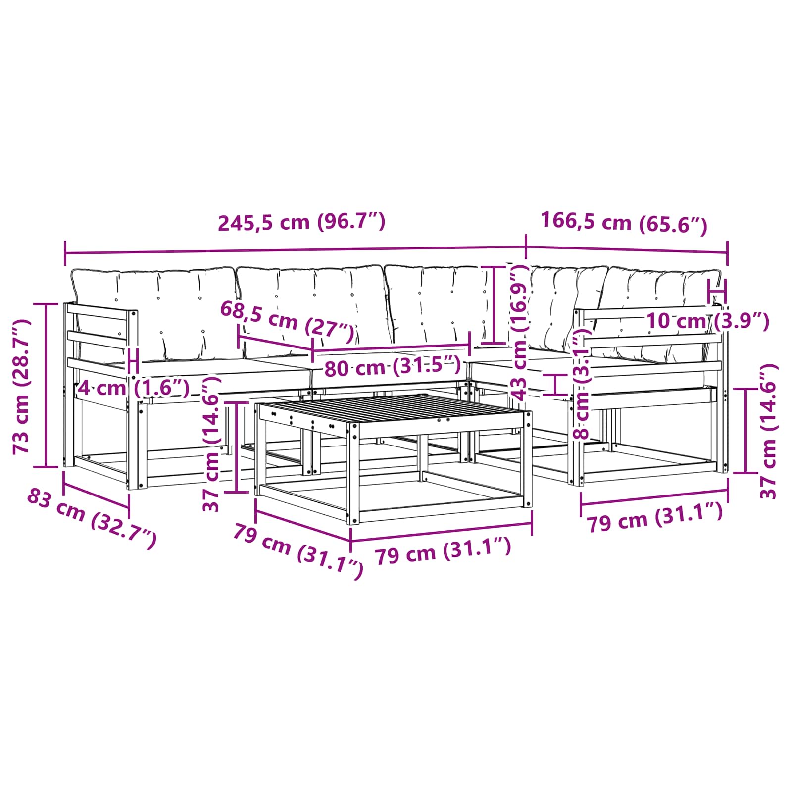 Zunanja garnitura za sedenje 5 pcs Naravna in svetlo siva - slika 10