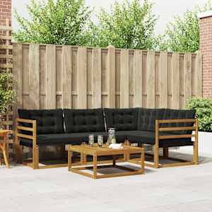 Zunanja garnitura za sedenje z blazino 5 pcs Naravna in črna