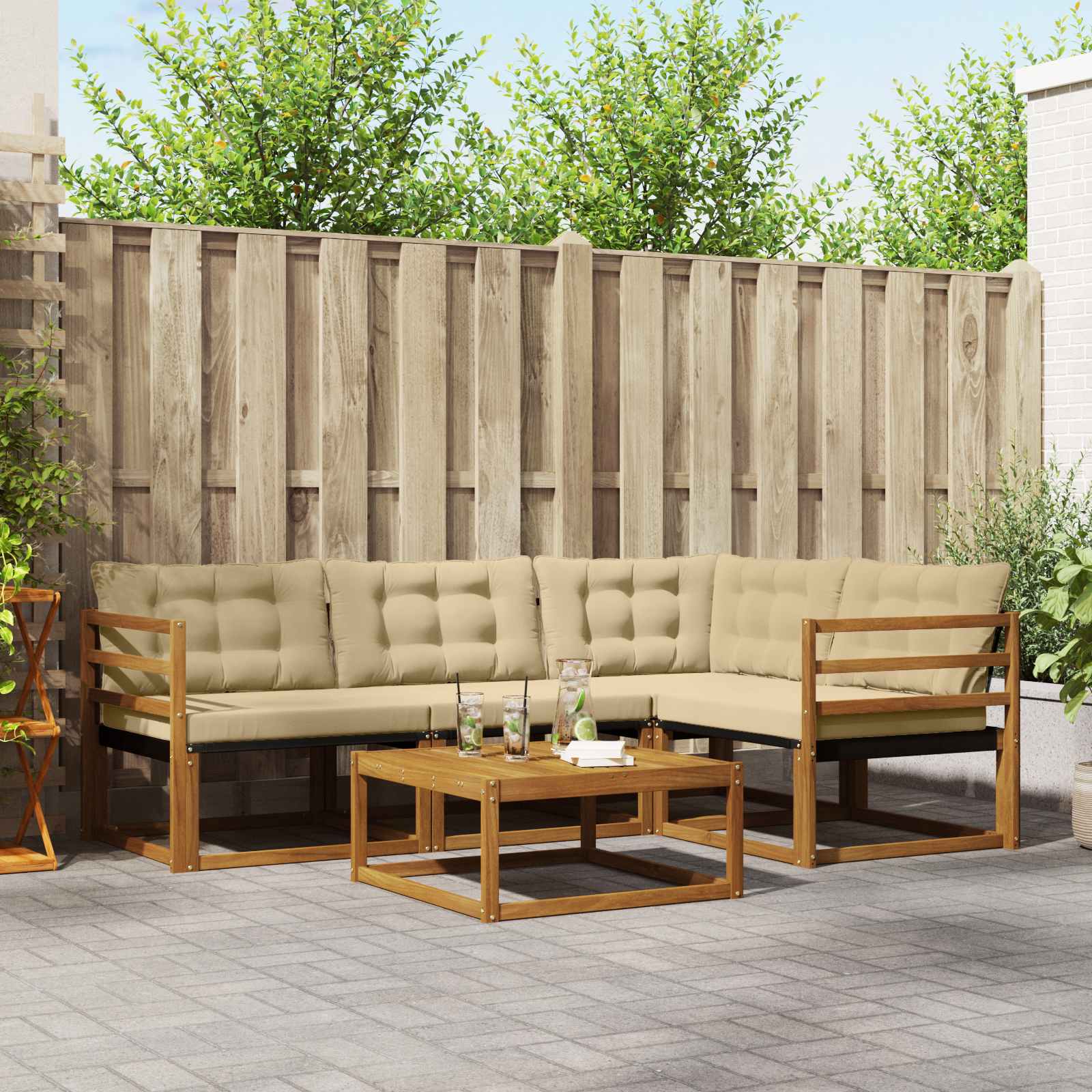 Zunanja garnitura za sedenje z blazino 5 pcs Naravna in bež