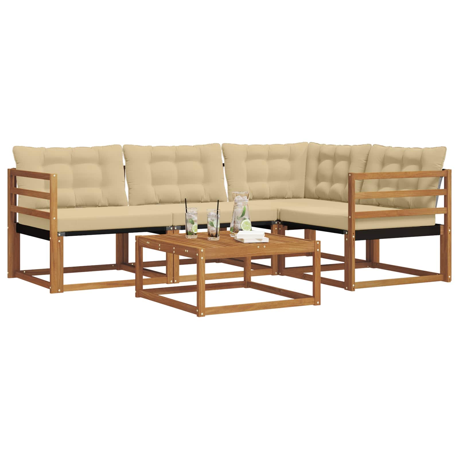 Zunanja garnitura za sedenje z blazino 5 pcs Naravna in bež - slika 3