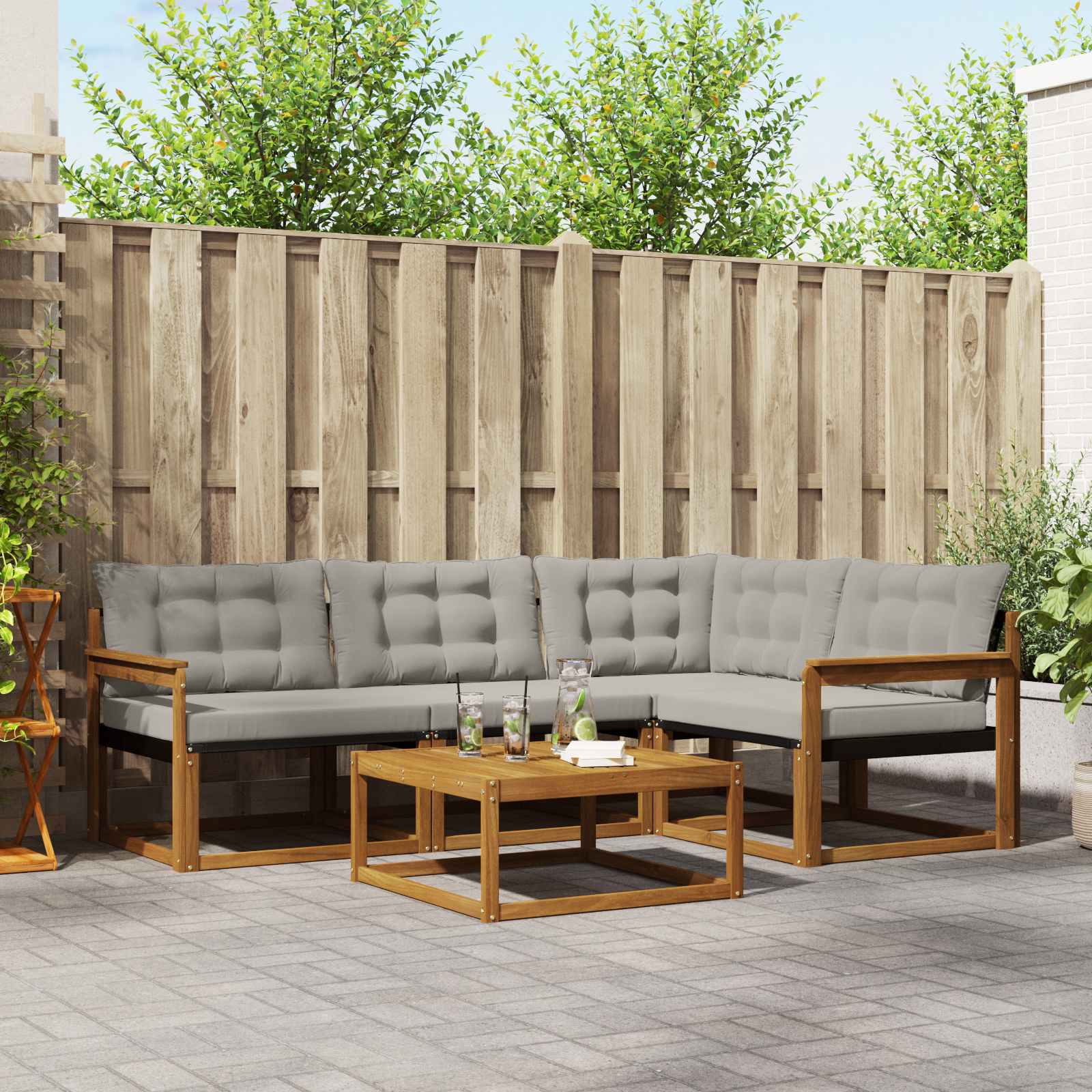 Zunanja garnitura za sedenje 5 pcs Naravna in svetlo siva