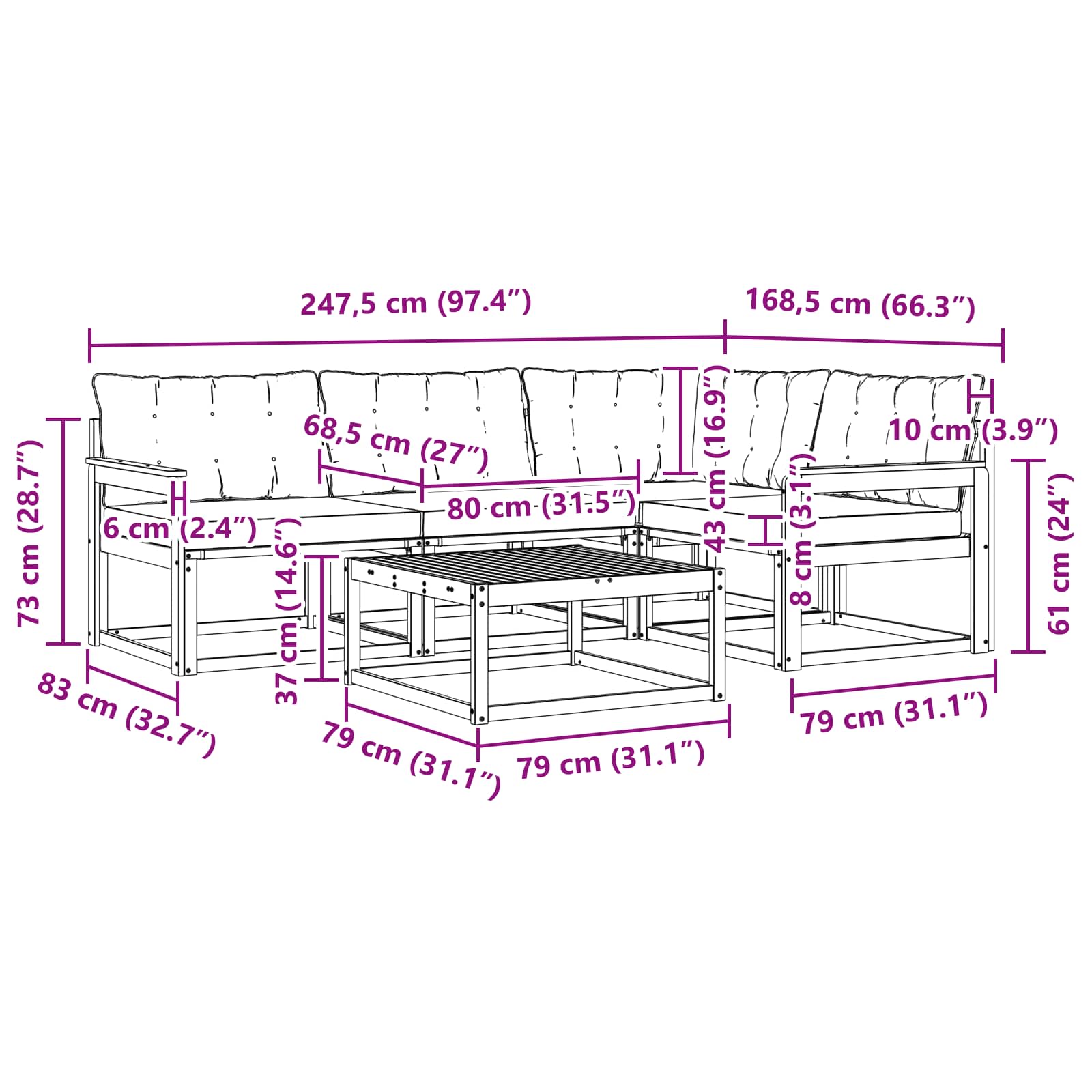 Zunanja garnitura za sedenje 5 pcs Naravna in svetlo siva - slika 10