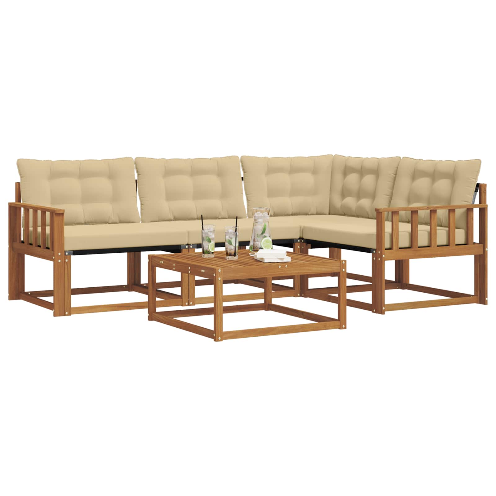 Zunanja garnitura za sedenje z blazino 5 pcs Naravna in bež - slika 3