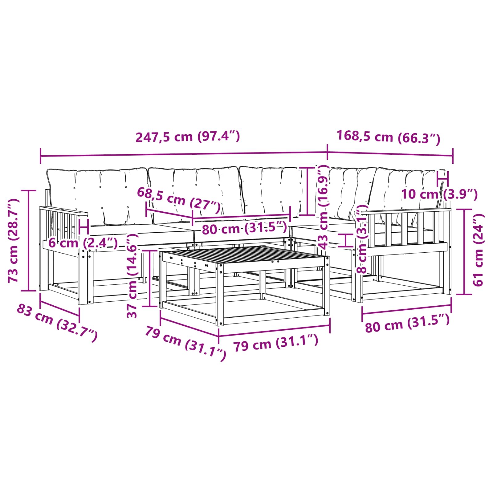 Zunanja garnitura za sedenje z blazino 5 pcs Naravna in bež - slika 10