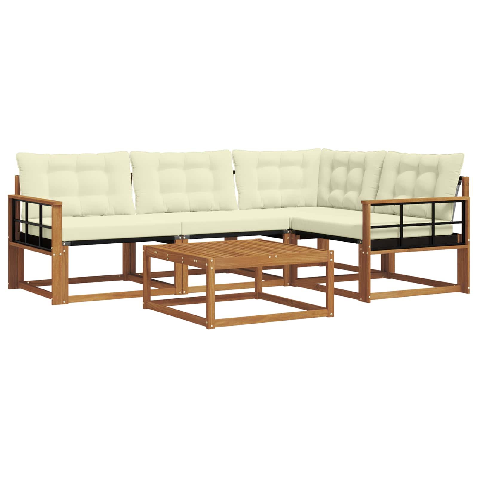 Zunanja garnitura za sedenje z blazino 5 pcs Naravna in smetana - slika 2