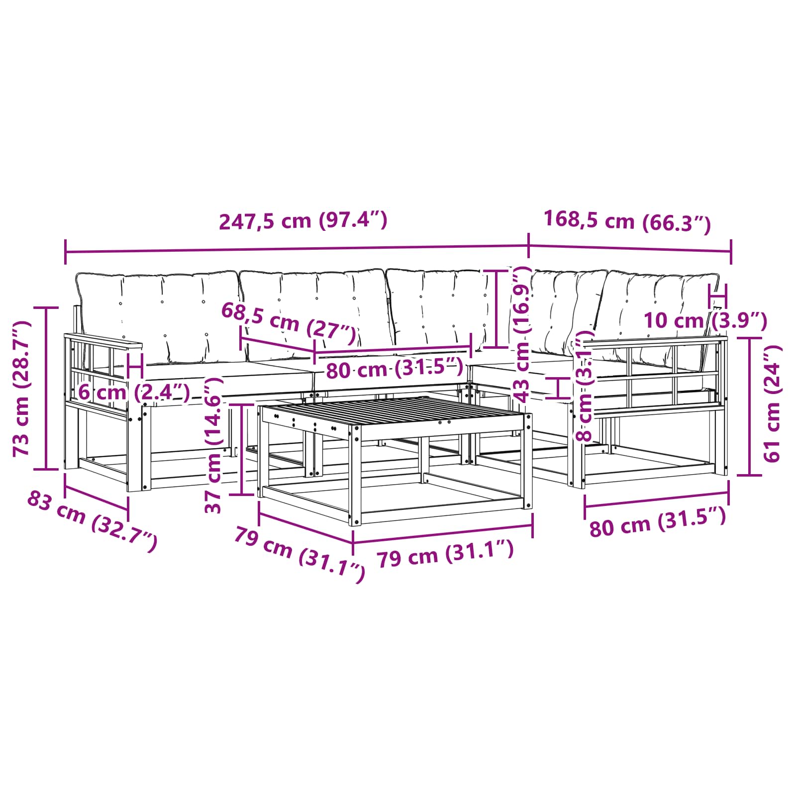 Zunanja garnitura za sedenje z blazino 5 pcs Naravna in smetana - slika 10