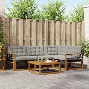 Zunanja garnitura za sedenje 5 pcs Naravna in svetlo siva