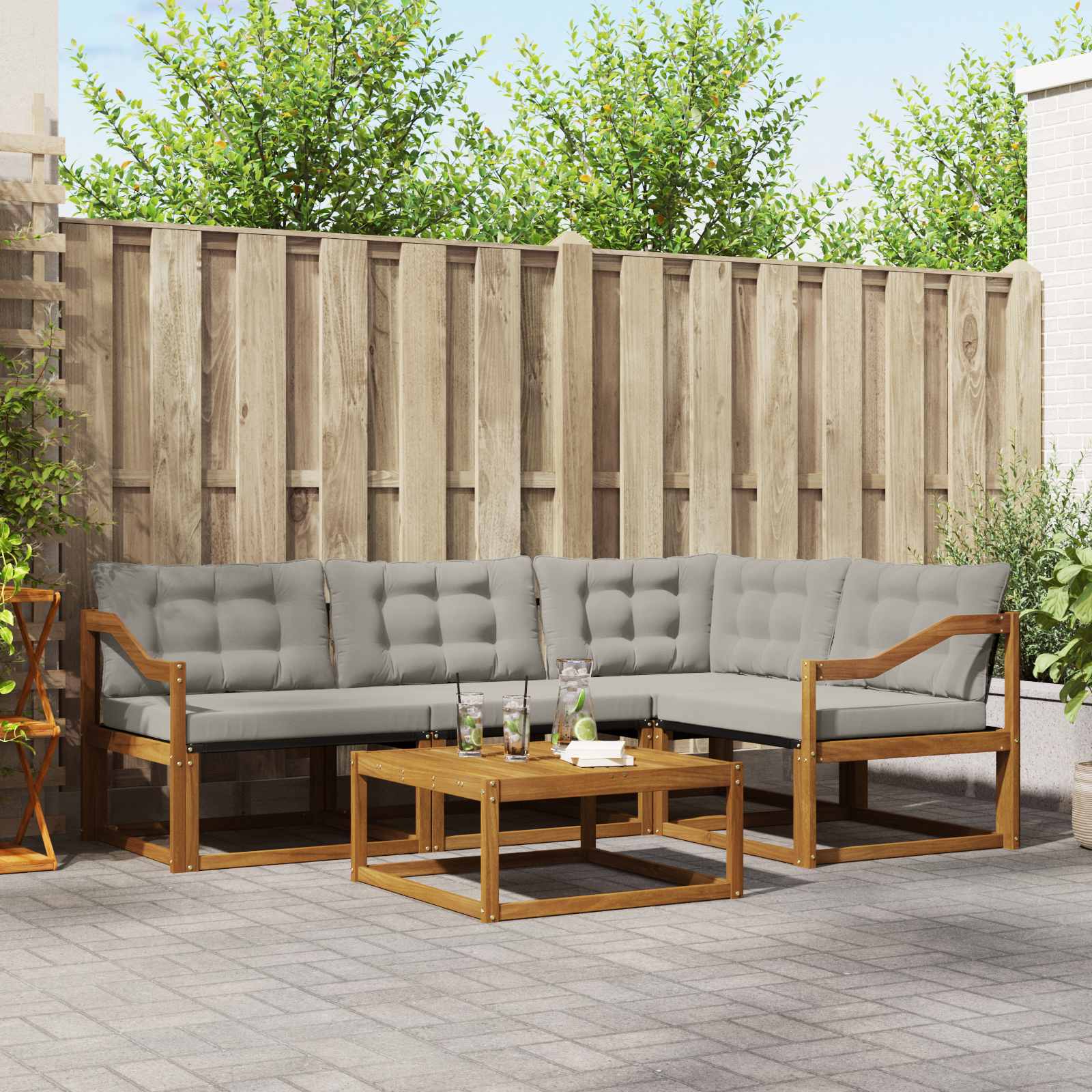 vidaXL Outdoor-Sofagarnitur mit Kissen 5 pcs Natürlich und Hellgrau