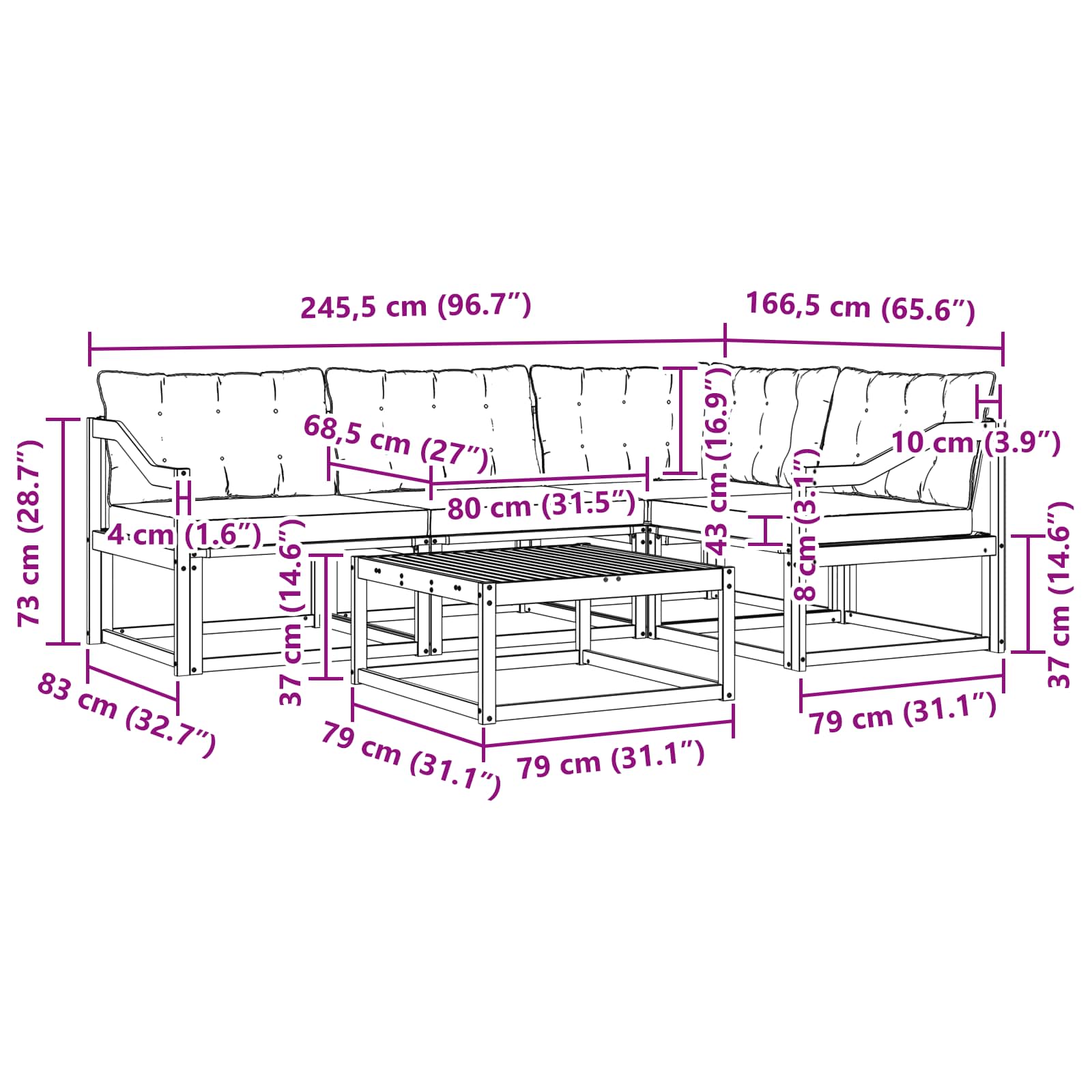 Zunanja garnitura za sedenje 5 pcs Naravna in svetlo siva - slika 10