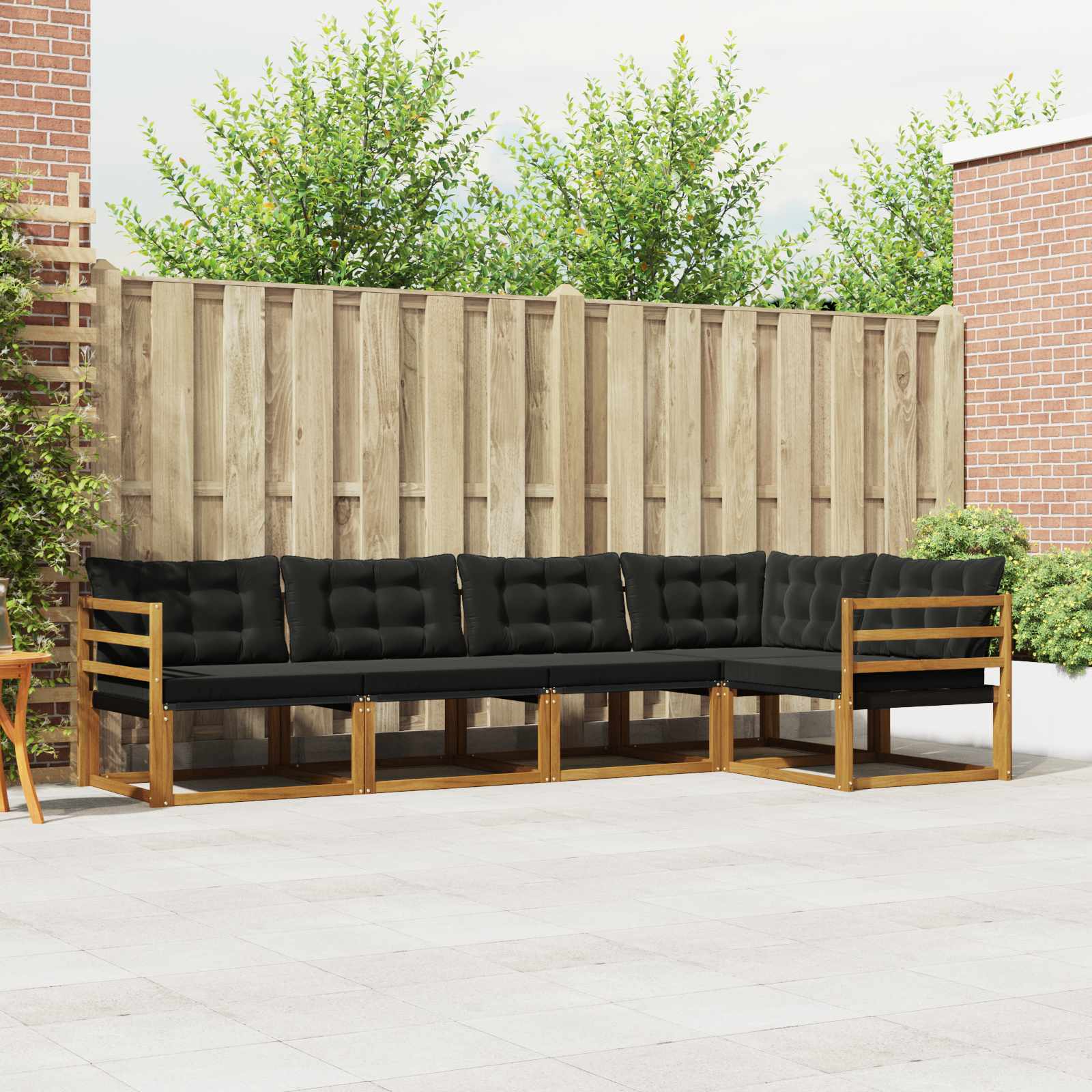 Zunanja garnitura za sedenje z blazino 5 pcs Naravna in črna