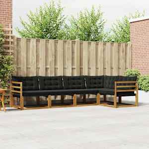 Zunanja garnitura za sedenje z blazino 5 pcs Naravna in črna