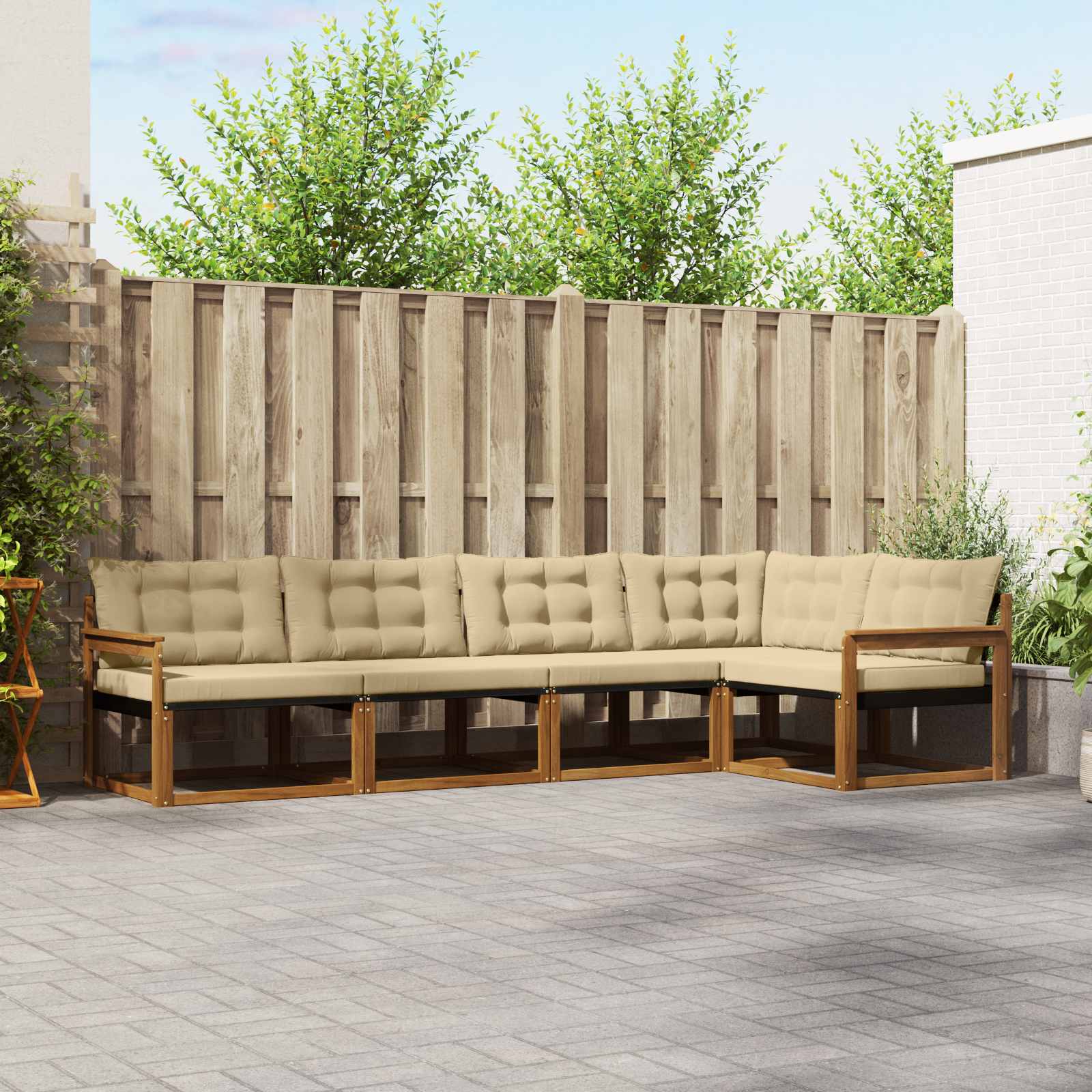 vidaXL Outdoor-Sofagarnitur mit Kissen 5 pcs Natur und Beige