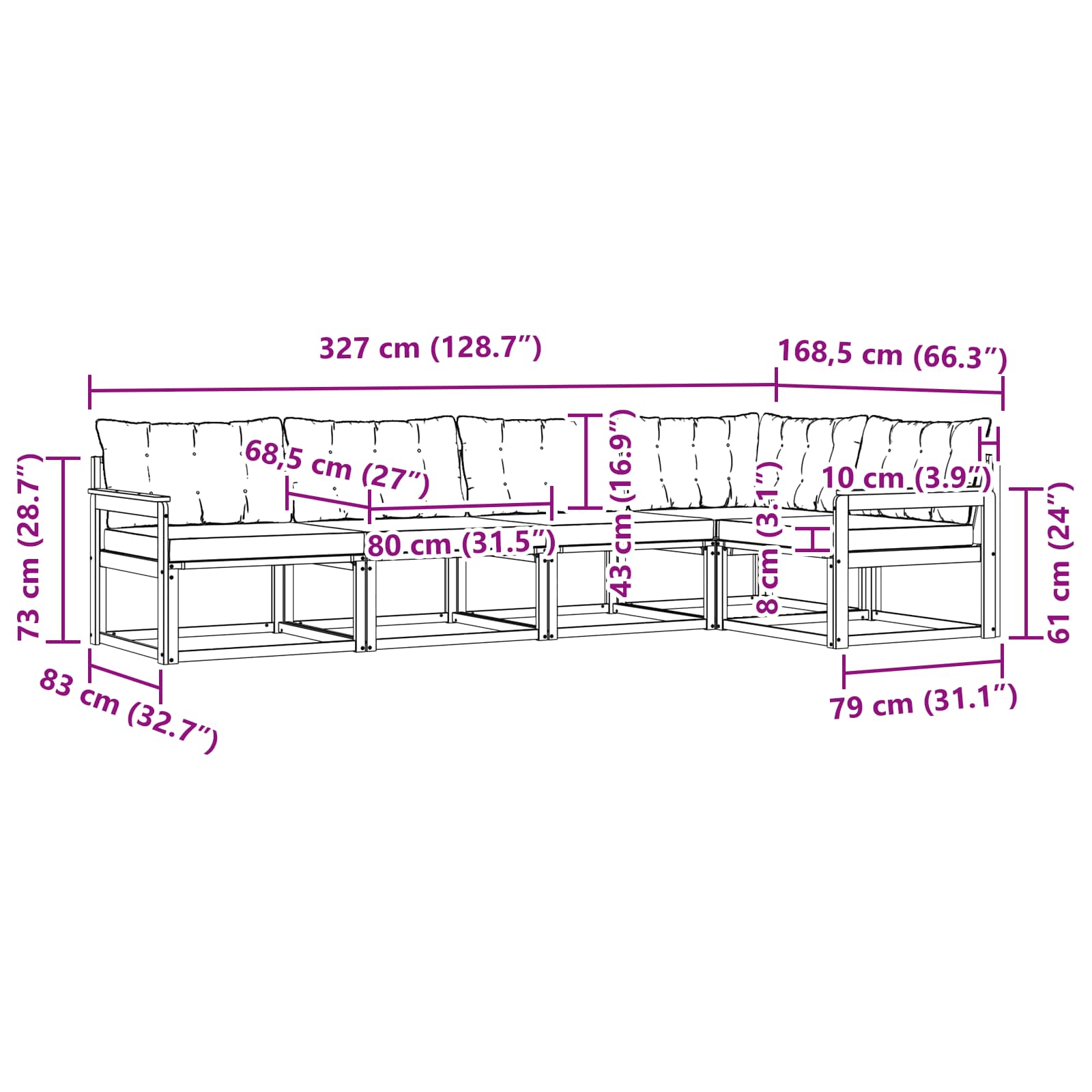 Zunanja garnitura za sedenje z blazino 5 pcs Naravna in bež - slika 9