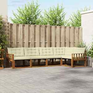 Zunanja garnitura za sedenje z blazino 5 pcs Naravna in smetana