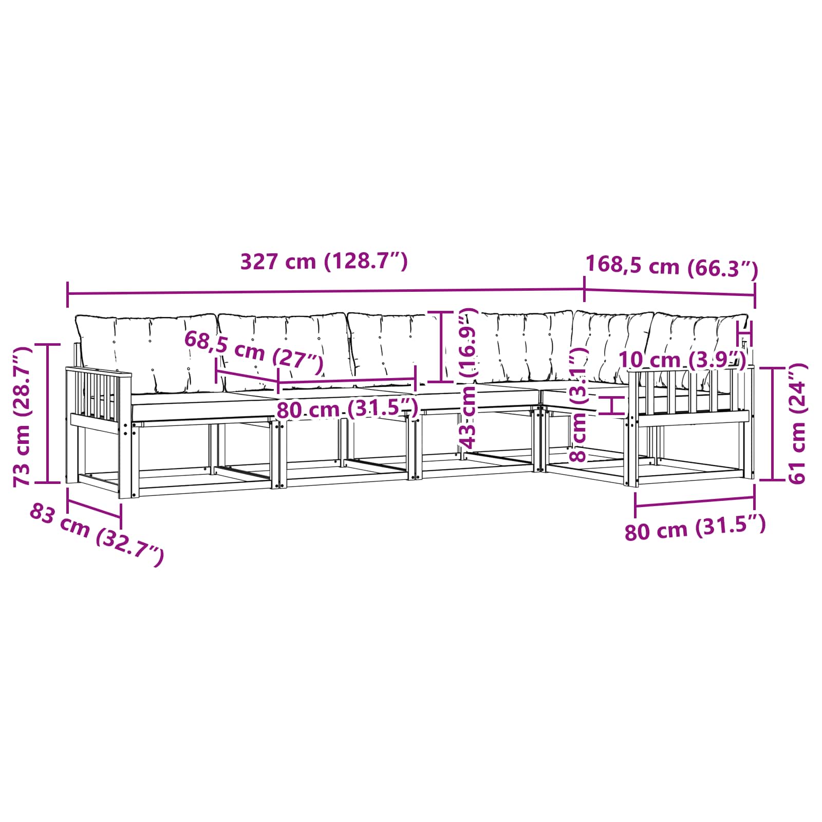 Zunanja garnitura za sedenje z blazino 5 pcs Naravna in bež - slika 9