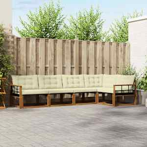 Zunanja garnitura za sedenje z blazino 5 pcs Naravna in smetana