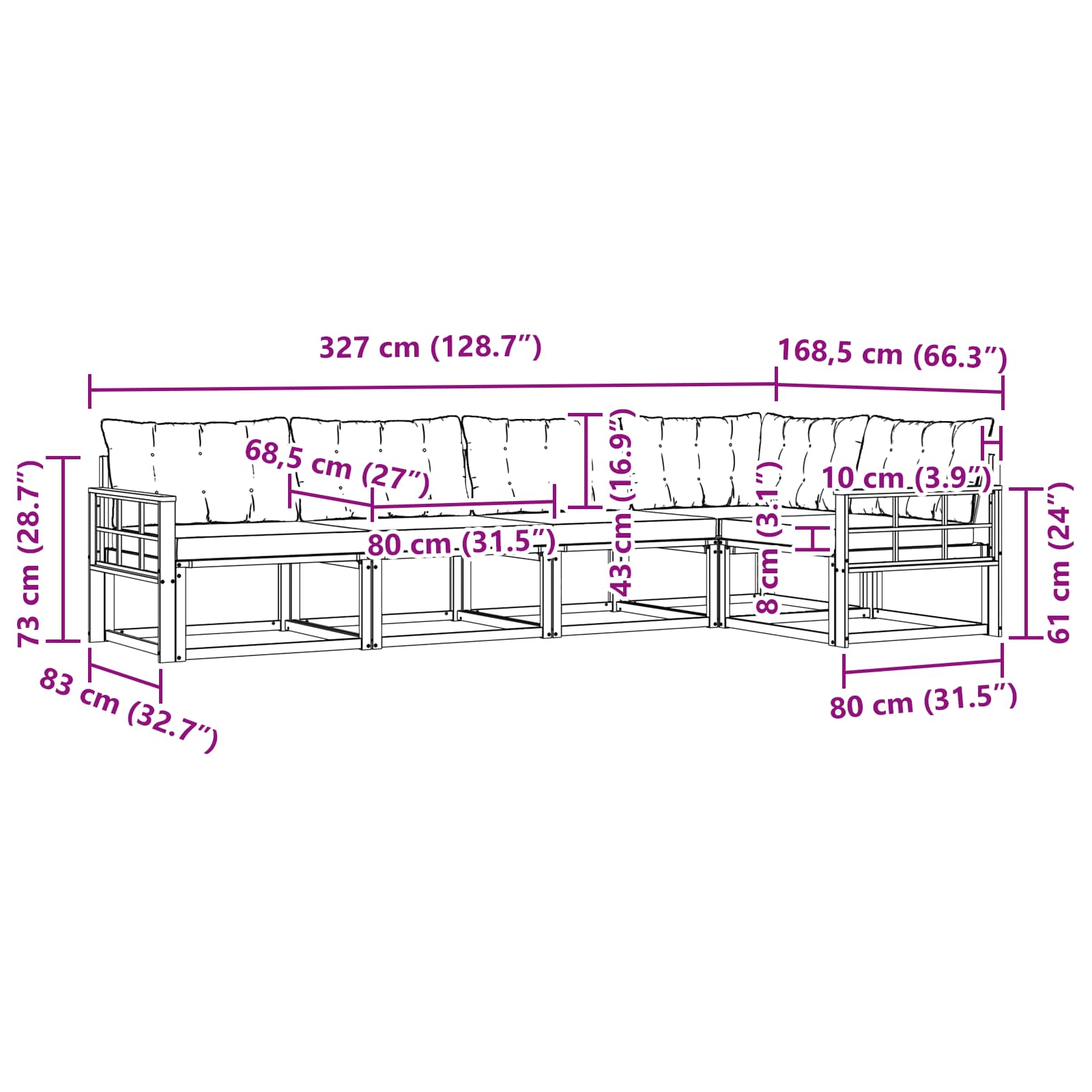 Zunanja garnitura za sedenje 5 pcs Naravna in svetlo siva - slika 9