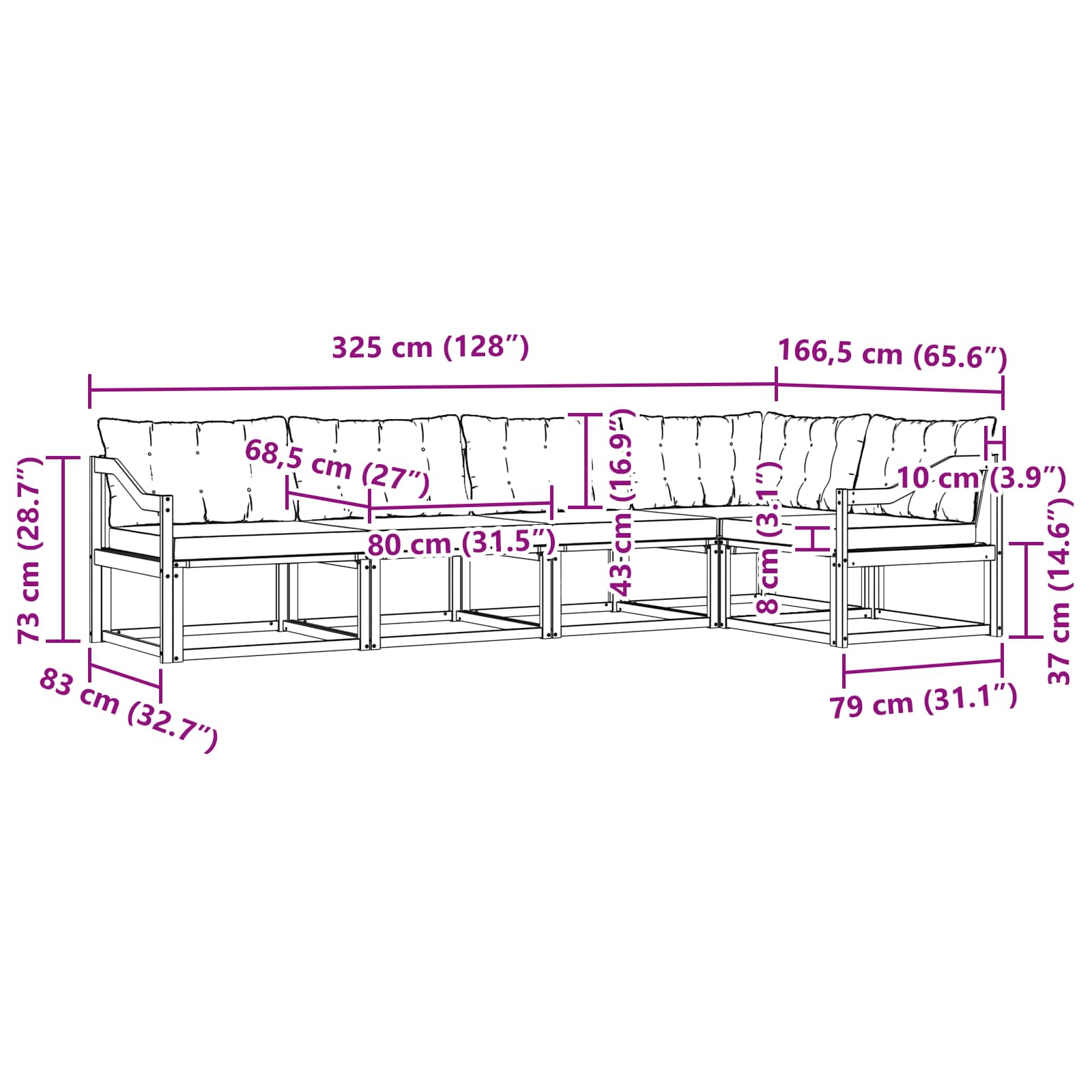 Zunanja garnitura za sedenje z blazino 5 pcs Naravna in bež - slika 9