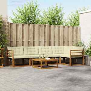 Zunanja garnitura za sedenje z blazino 6 pcs Naravna in smetana