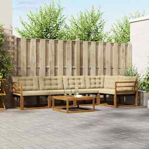 Zunanja garnitura za sedenje z blazino 6 pcs Naravna in bež