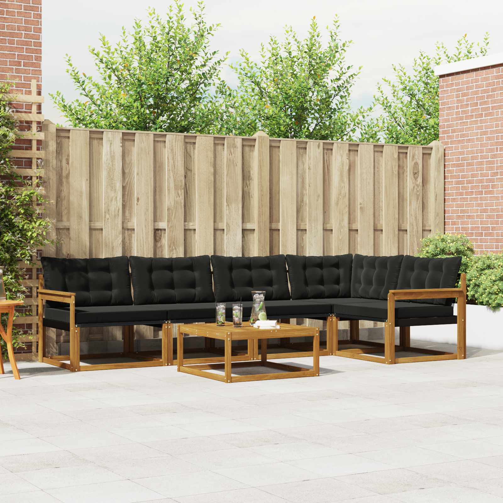 vidaXL Outdoor-Sofagarnitur mit Kissen 6 pcs Natürlich und Schwarz