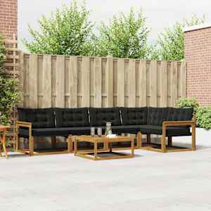 Zunanja garnitura za sedenje z blazino 6 pcs Naravna in črna