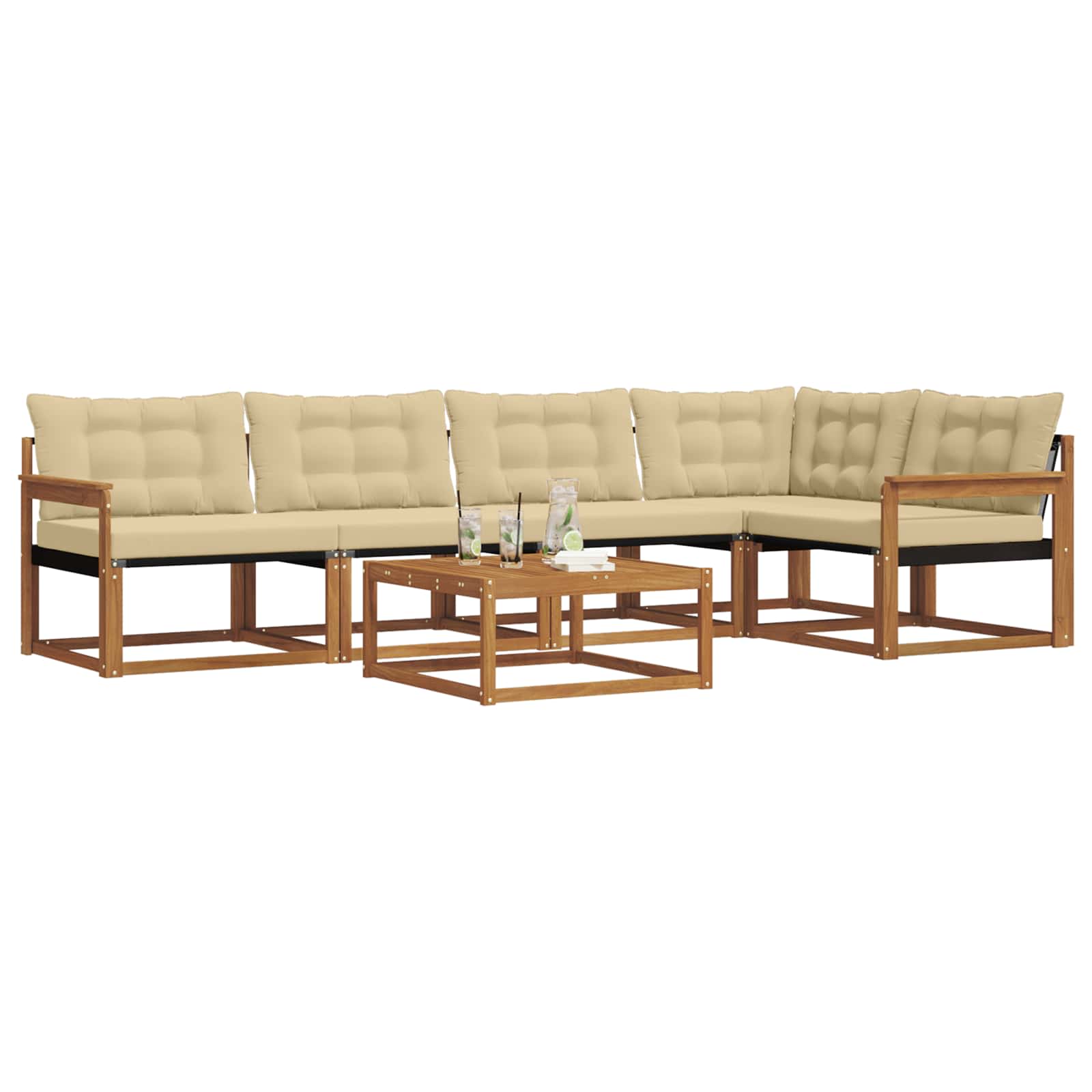 Zunanja garnitura za sedenje z blazino 6 pcs Naravna in bež - slika 3