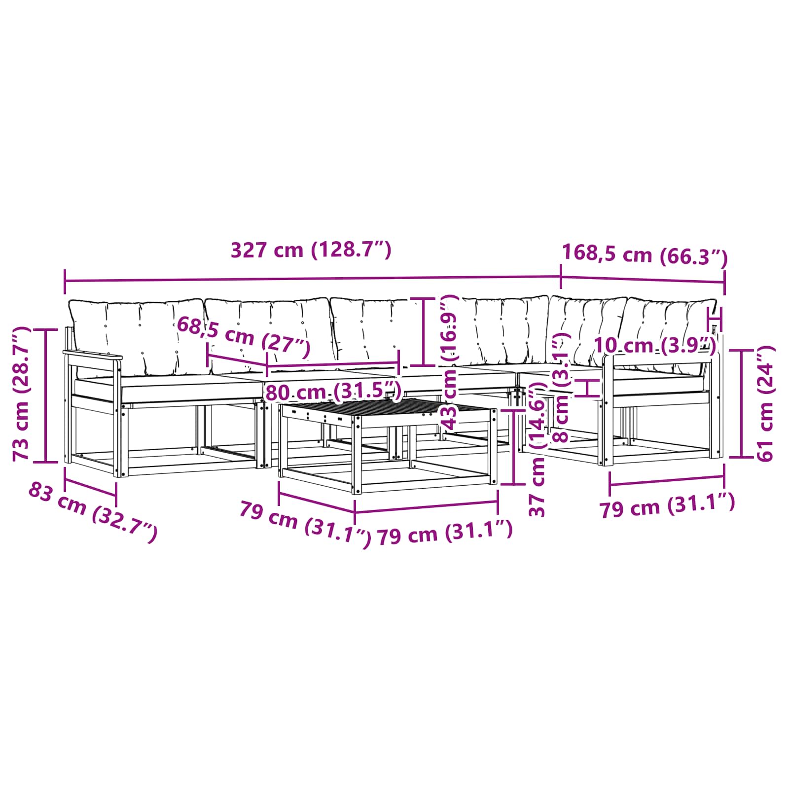 Zunanja garnitura za sedenje z blazino 6 pcs Naravna in bež - slika 11