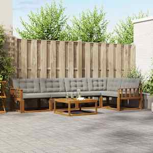 Zunanja garnitura za sedenje 6 pcs Naravna in svetlo siva