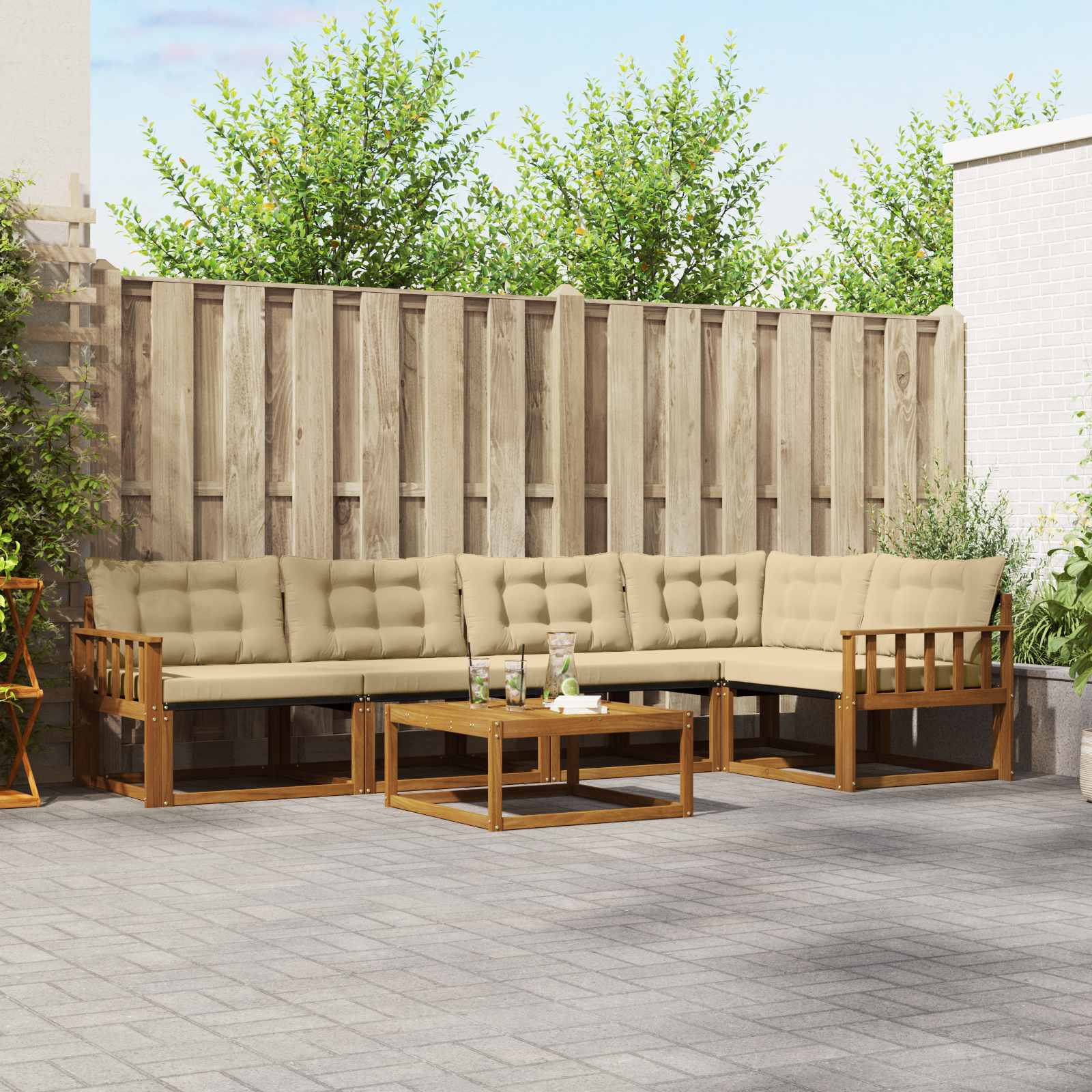 Zunanja garnitura za sedenje z blazino 6 pcs Naravna in bež