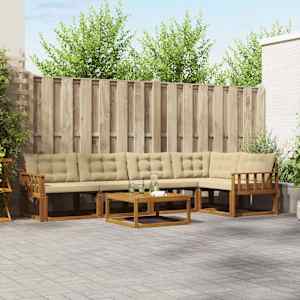 Zunanja garnitura za sedenje z blazino 6 pcs Naravna in bež