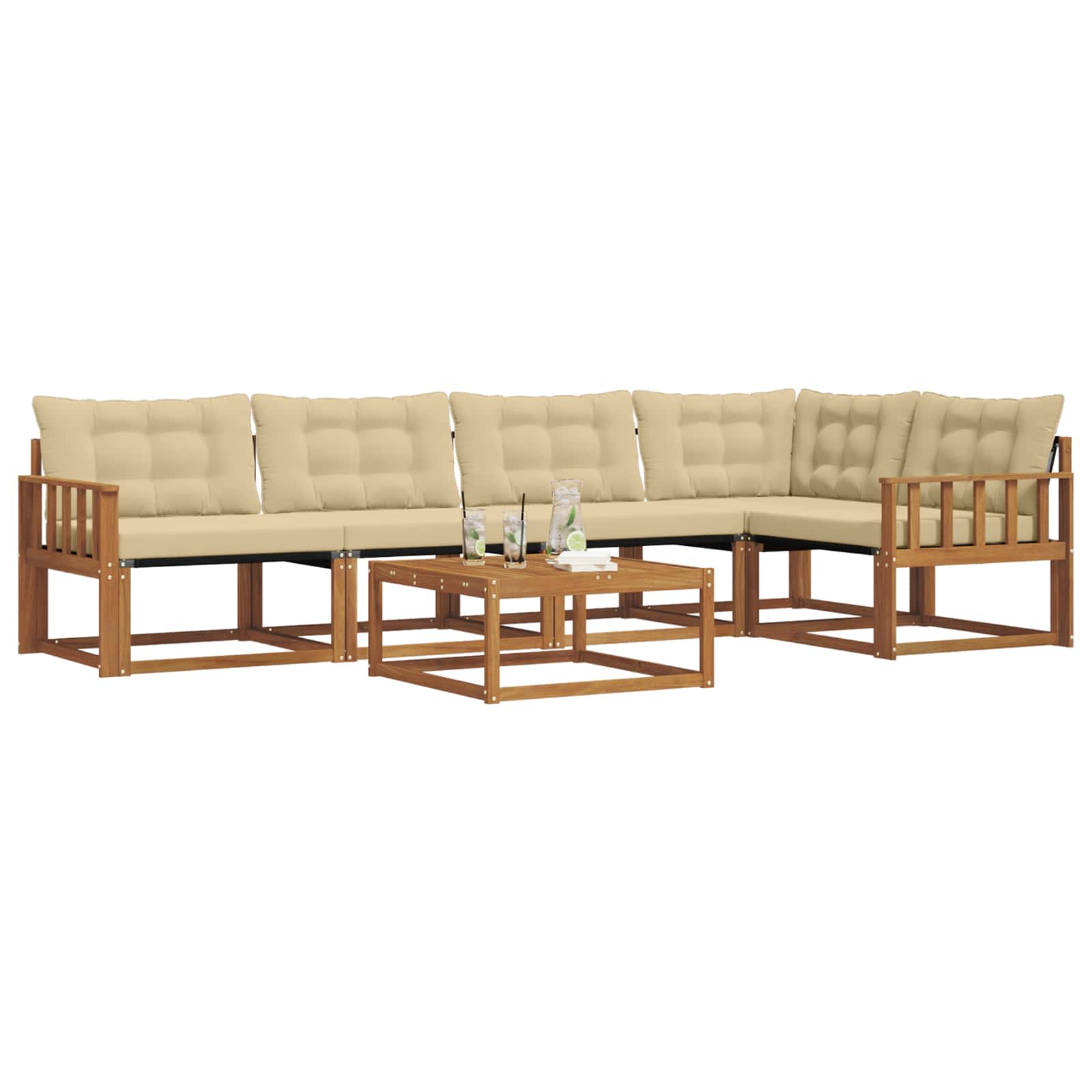 Zunanja garnitura za sedenje z blazino 6 pcs Naravna in bež - slika 3