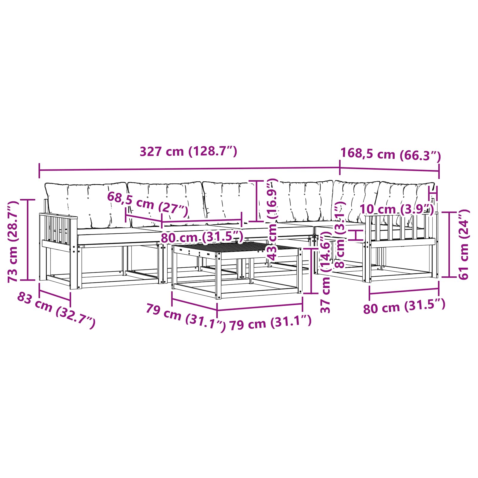 Zunanja garnitura za sedenje z blazino 6 pcs Naravna in bež - slika 11