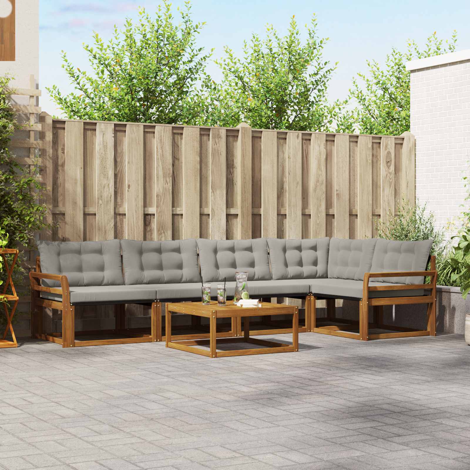 vidaXL Outdoor-Sofagarnitur mit Kissen 6 pcs Natürlich und Hellgrau