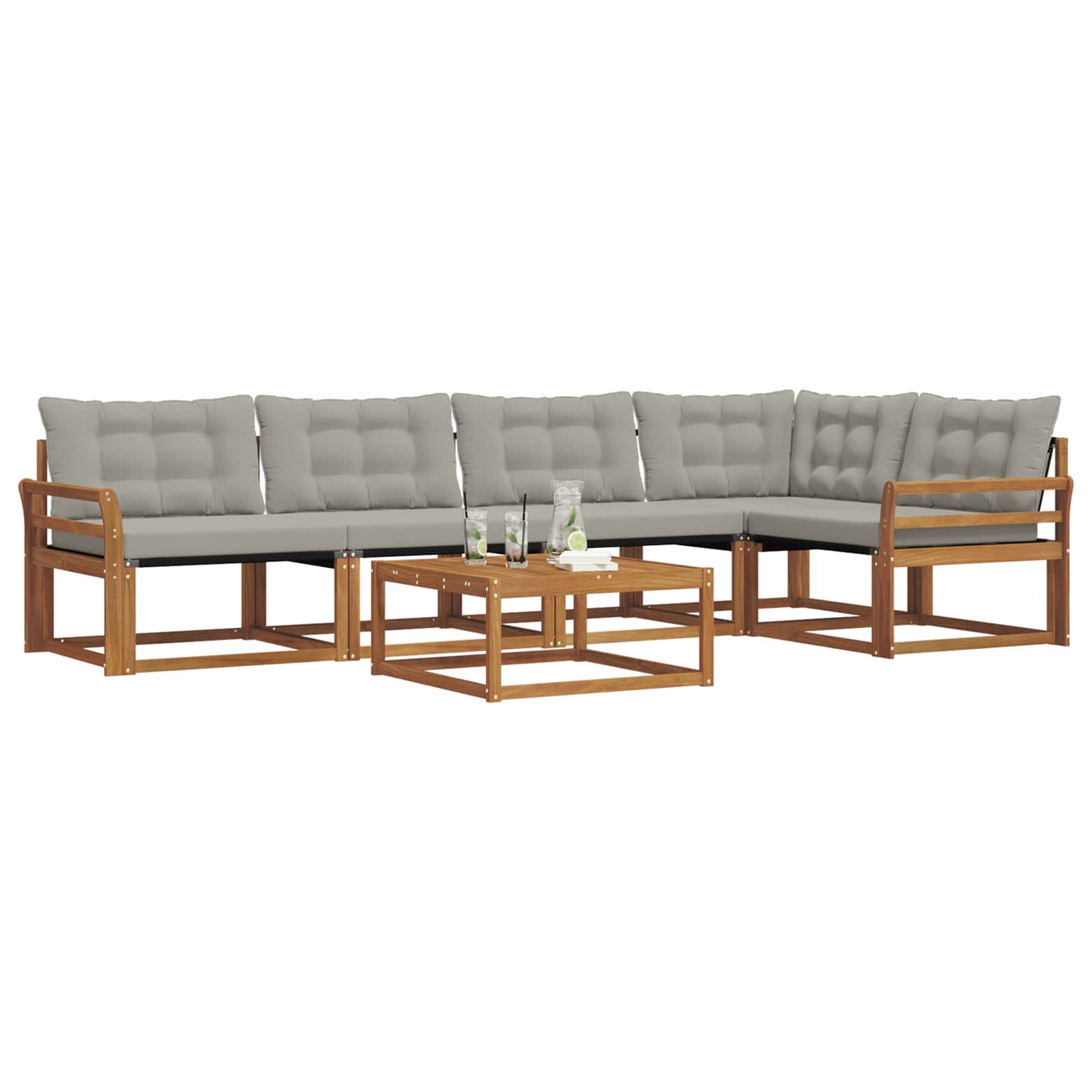 Thumbnail - vidaXL Outdoor-Sofagarnitur mit Kissen 6 pcs Natürlich und Hellgrau