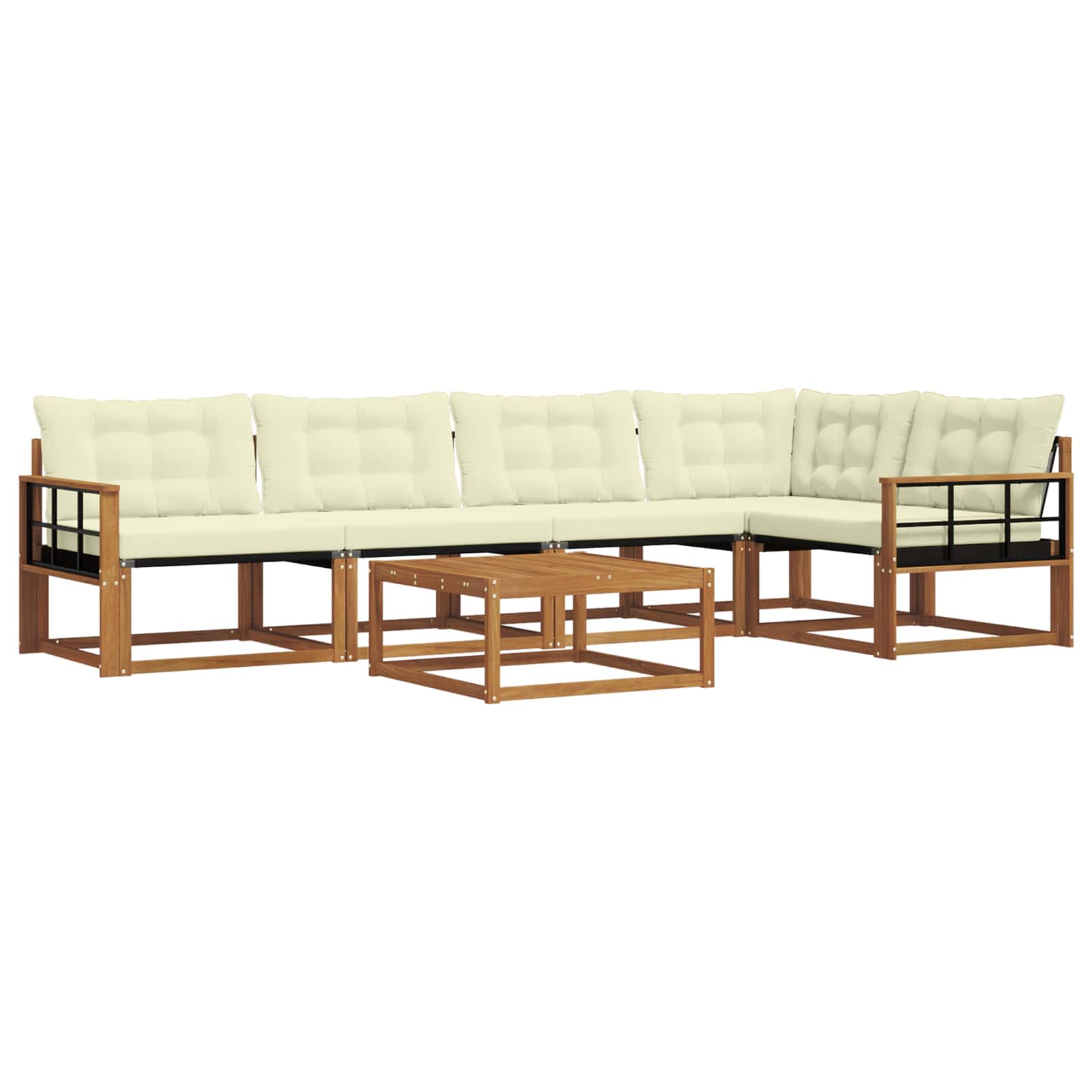 Zunanja garnitura za sedenje z blazino 6 pcs Naravna in smetana - slika 2