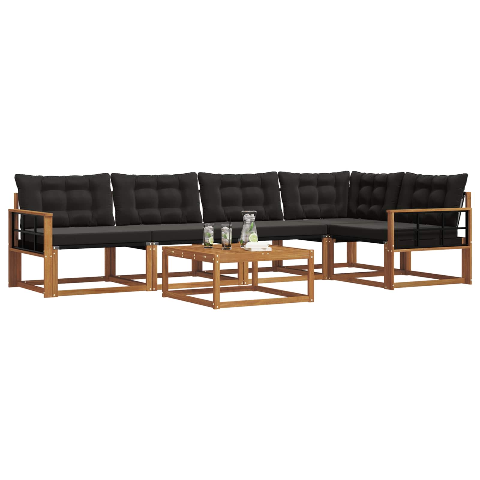 Zunanja garnitura za sedenje z blazino 6 pcs Naravna in črna - slika 3