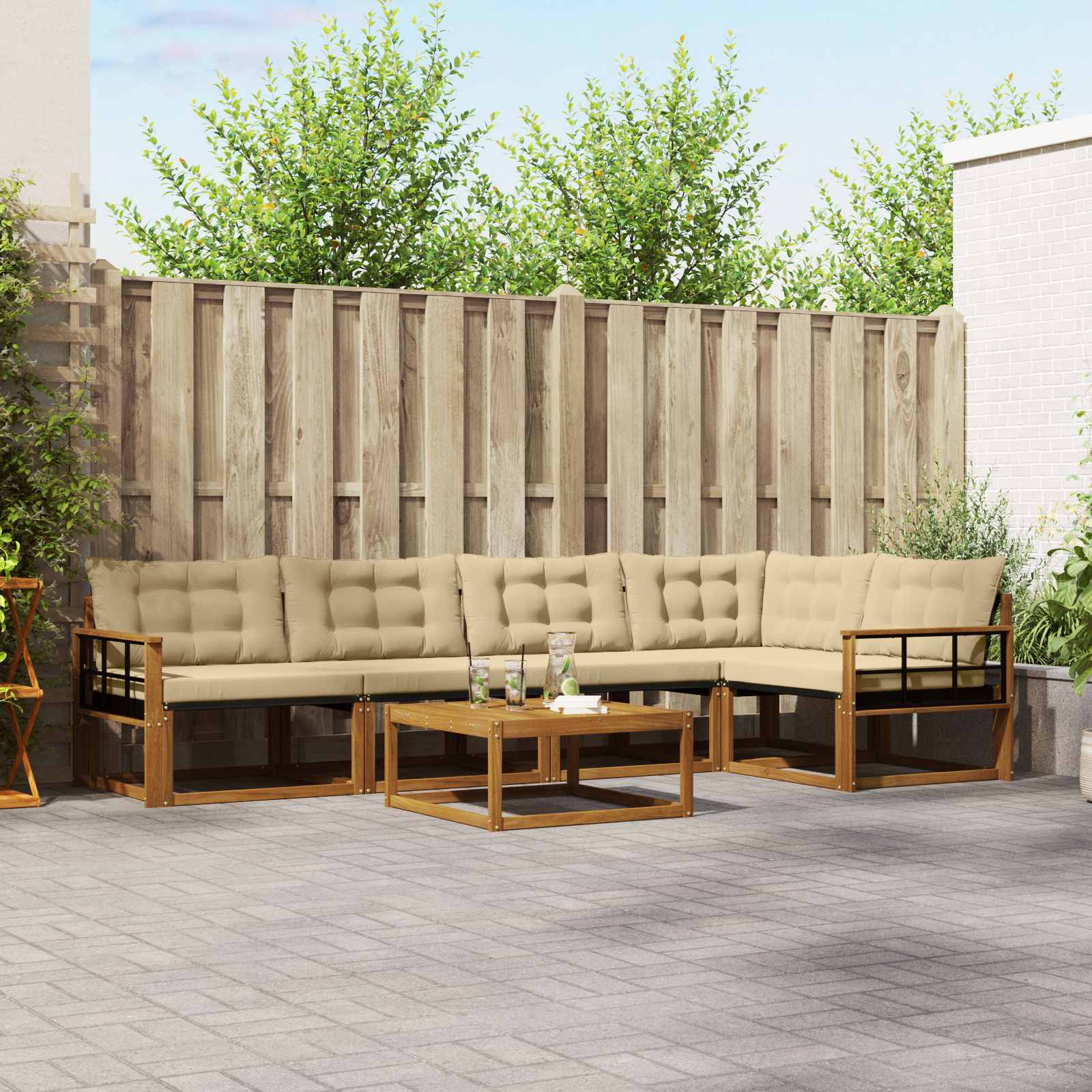 Zunanja garnitura za sedenje z blazino 6 pcs Naravna in bež