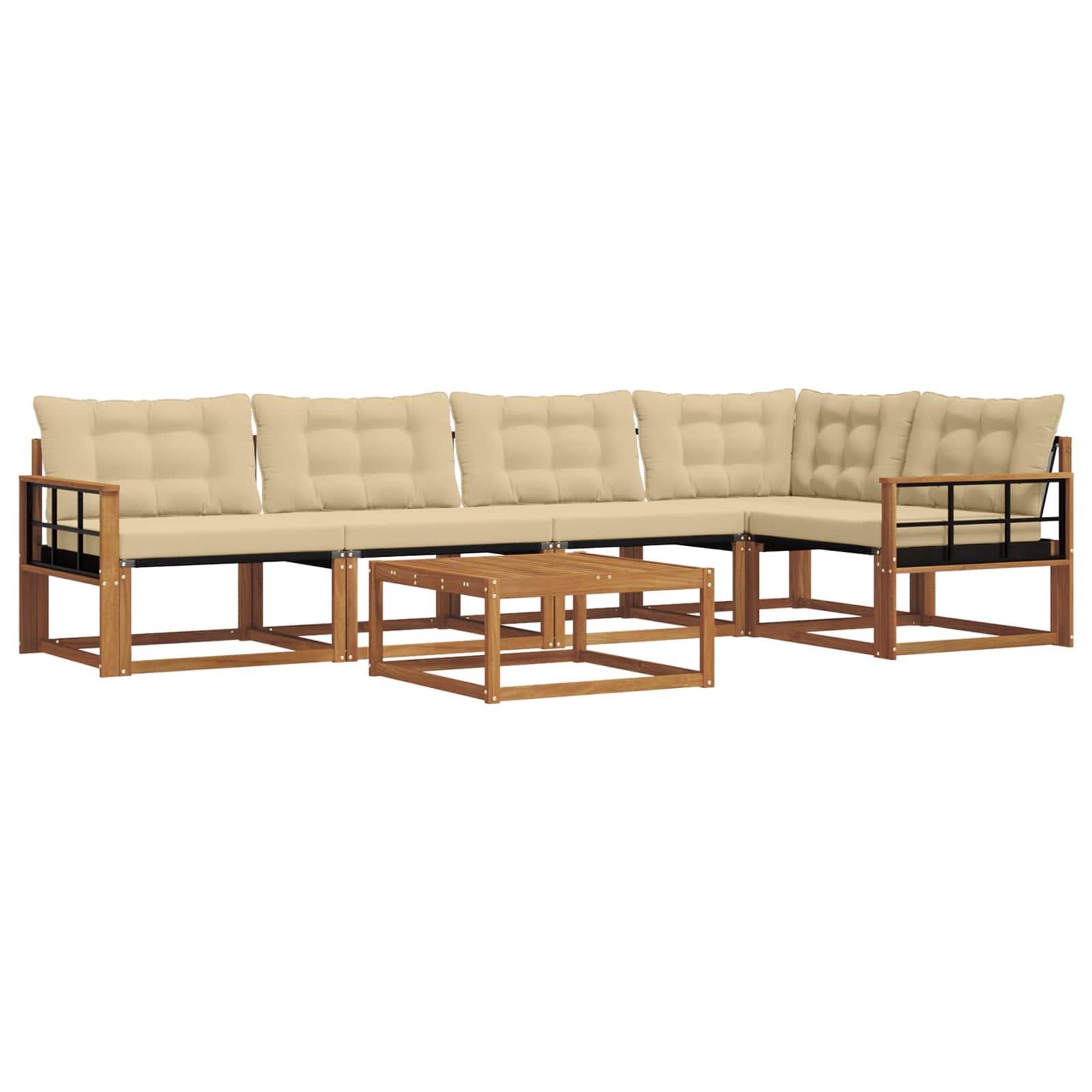 Zunanja garnitura za sedenje z blazino 6 pcs Naravna in bež - slika 2