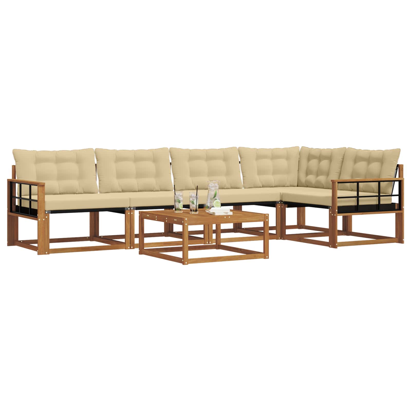 Zunanja garnitura za sedenje z blazino 6 pcs Naravna in bež - slika 3