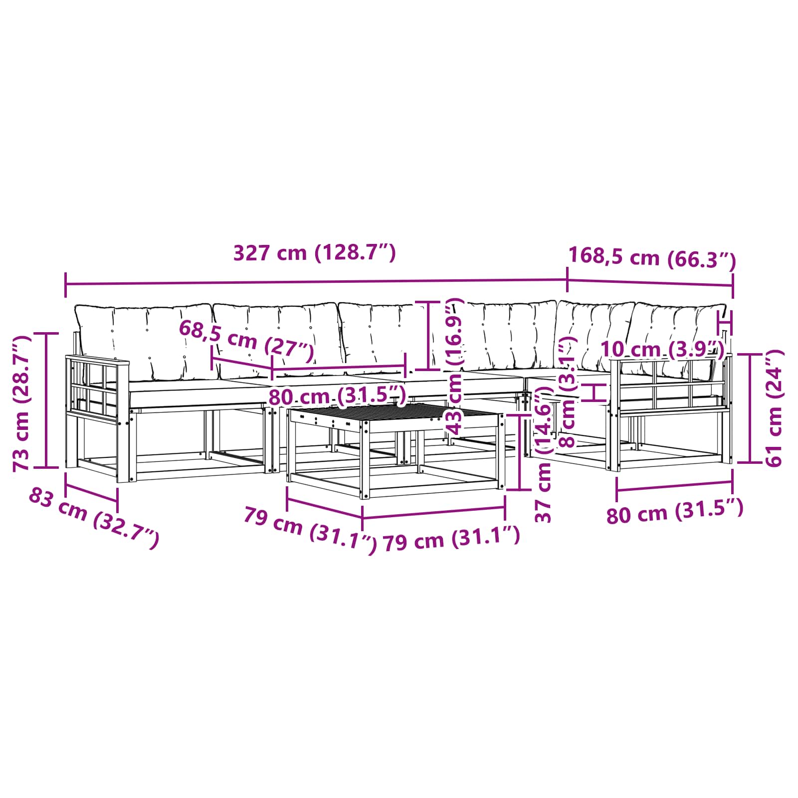 Zunanja garnitura za sedenje z blazino 6 pcs Naravna in bež - slika 11