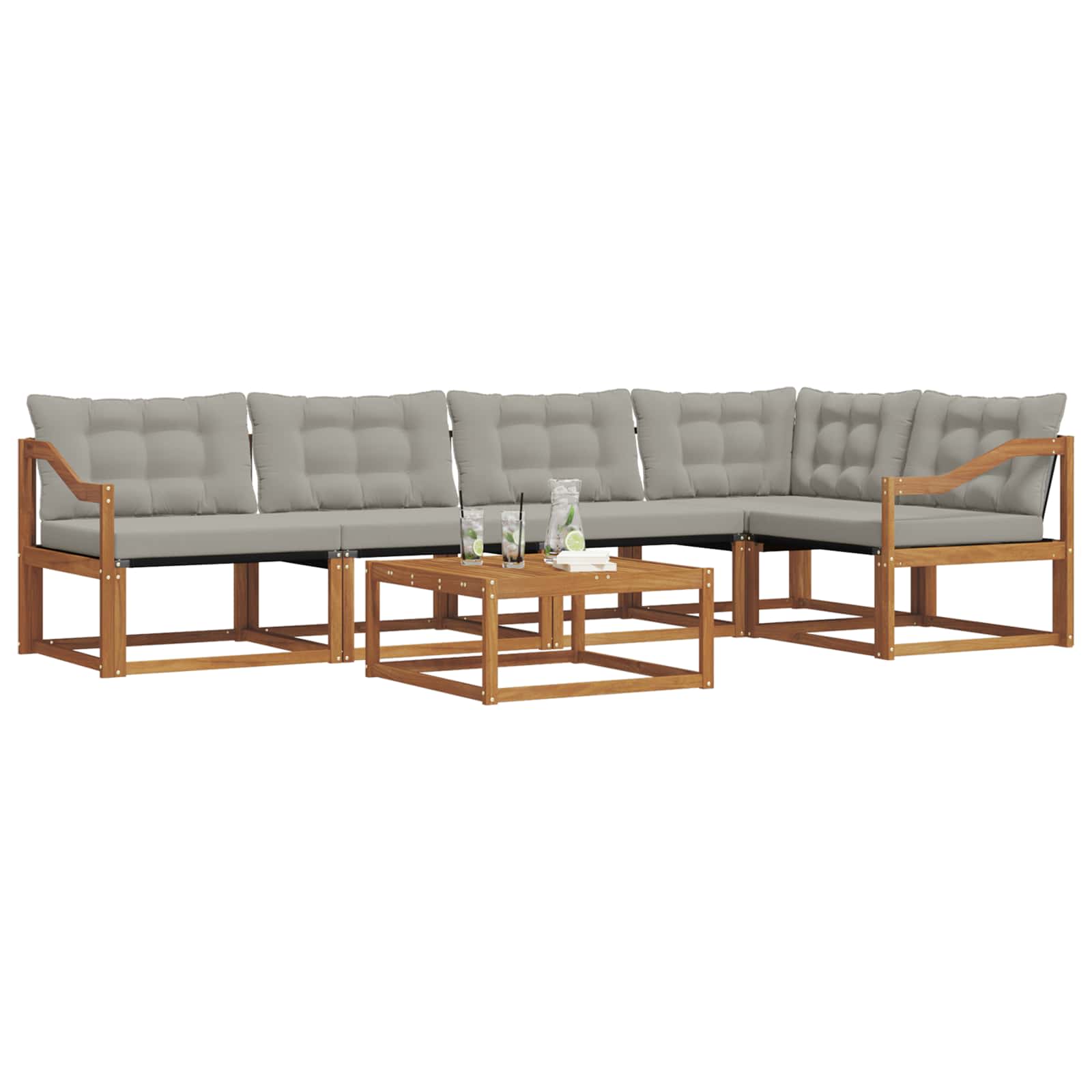 Thumbnail - vidaXL Outdoor-Sofagarnitur mit Kissen 6 pcs Natürlich und Hellgrau