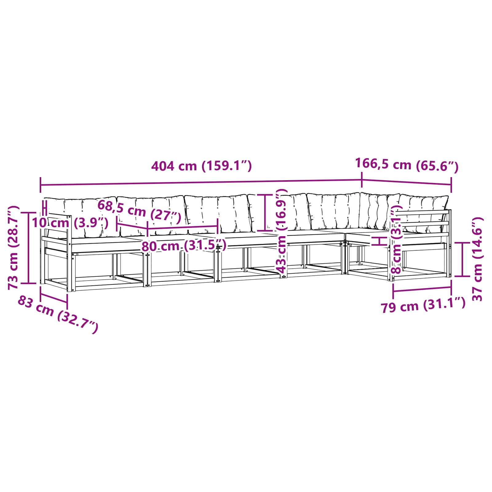 Zunanja garnitura za sedenje z blazino 6 pcs Naravna in smetana - slika 9