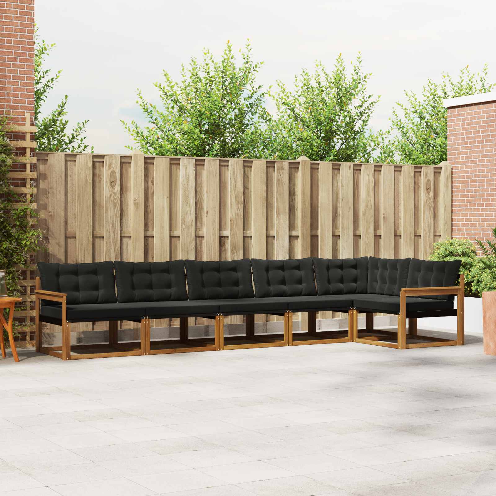 Zunanja garnitura za sedenje z blazino 6 pcs Naravna in črna